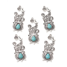 Honeyhandy Synthetic Turquoise Pendants, with Alloy Findings, Halloween Cauldron Charms, Antique Silver, 50x19x5mm, Hole: 2mm