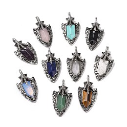 Honeyhandy Natural & Synthetic Mixed Gemstone Faceted Big Pendants, Dragon Claw with Arrow Charms, with Antique Silver Plated Alloy Findings, Mixed Dyed and Undyed, 55x27.5x10.5mm, Hole: 6mm