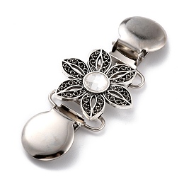 Honeyhandy Vintage Alloy with Rhinestone Cardigan Clips, Sweater Collar Clips, Flower, Antique Silver & Platinum, 91mm