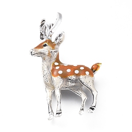 Honeyhandy Alloy Brooches, with Enamel and Rhinestone, Deer, Antique Silver, 51.5x33.5x12.5mm, Pin: 0.8mm