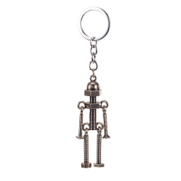 Honeyhandy Alloy Keychain, with Iron Key Ring, Robot, Antique Silver, 130mm