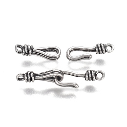 Honeyhandy Brass Hook and S-Hook Clasps, Connector Components for Jewelry Making, Long-Lasting Plated, Antique Silver, Charms: 13.5x4.5x3mm, Hole: 1.4mm, Hook: 13.5x5.5x3mm, Hole: 1.4mm