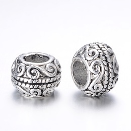 Honeyhandy Alloy European Beads, Rondelle, Large Hole Beads, Antique Silver, 10.5x7.5mm, Hole: 5mm