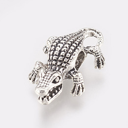 Honeyhandy Alloy European Beads, Large Hole Beads, Crocodile/Alligator, Antique Silver, 24x15x8mm, Hole: 5mm