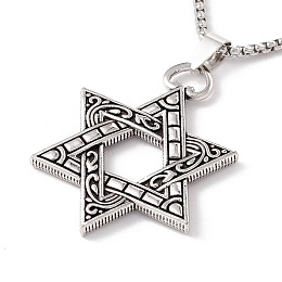 Honeyhandy Alloy David Star Pendant Necklace with 201 Stainless Steel Box Chains, Gothic Jewelry for Men Women, Antique Silver & Stainless Steel Color, 23.62 inch(60cm)