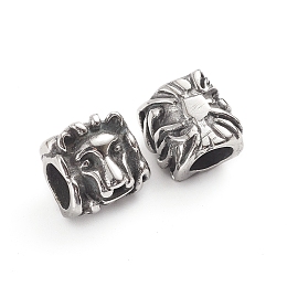 Honeyhandy 304 Stainless Steel European Beads, Large Hole Beads, Lion, Antique Silver, 10x11x9mm, Hole: 5.8x5.5mm