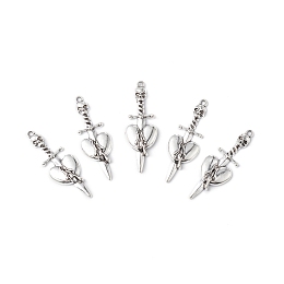 Honeyhandy Tibetan Style Alloy Big Pendants, Skull Sword with Heart Charm, Antique Silver, 52x18x5mm, Hole: 2mm