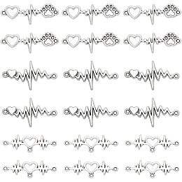 CHGCRAFT 120Pcs 3 Styles ZInc Alloy Heartbeat EKG Necklace Cute Paw Heartbeat Necklace Cardiogram Necklace Gift for Women Men, Antique Silver