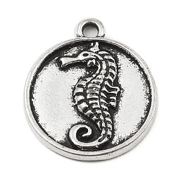 DIY Alloy Pendants, Flat Round with Ocean Series, Sea Horse, 20x17x2mm, Hole: 1.8mm