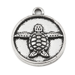 DIY Alloy Pendants, Flat Round with Ocean Series, Turtle, 20x17x2.5mm, Hole: 1.8mm