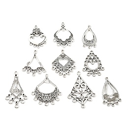 Alloy Pendants, Earring Accessories, Antique Silver, 27.5~39x16~28x1.4~1.7mm, Hole: 1.2~1.8mm