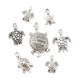 Alloy Enamel Pandents, Sea Turtles, Antique Silver, 16~34.5x12.5~18.3x3.5~5.7mm, Hole: 1.8~2mm