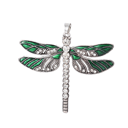 Honeyhandy Alloy Big Pendants, with Enamel and Rhinestone, Dragonfly, Green, 56.5x64.5x4.5mm, Hole: 4.5x6mm