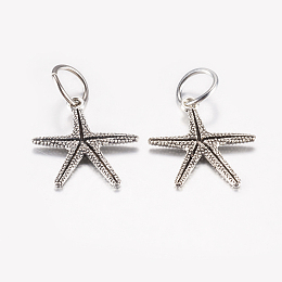 Honeyhandy Tibetan Style Alloy Pendants, Starfish/Sea Stars, Antique Silver, 24x22x2.5mm, Hole: 7.5mm