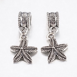 Honeyhandy Tibetan Style Alloy European Dangle Charms, Large Hole Pendants, Starfish/Sea Stars, Antique Silver, 27mm, Pendant: 15x12.5x2mm, Hole: 4.5mm