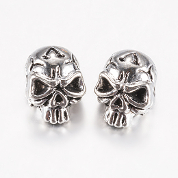 Honeyhandy Tibetan Style Alloy Beads, Skull, Antique Silver, 12x9x10mm, Hole: 1.5mm