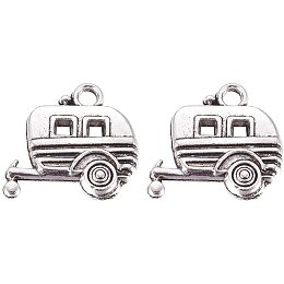 CHGCRAFT 100pcs Camping Car Pendants Tibetan Style Zinc Alloy Charms Cute Tools Pendants for Women Men Necklace Bracelets Jewelry Making DIY Crafts 2mm Hole, Antique Silver