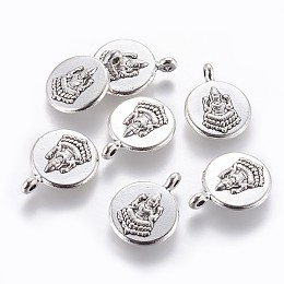 Honeyhandy Tibetan Style Alloy Pendants, Flat Round with Buddha, Antique Silver, 19.5x15x3.5mm, Hole: 1.6mm