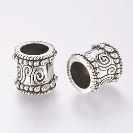 Honeyhandy Alloy Beads, Column, Large Hole Beads, Antique Silver, 14x13mm, Hole: 9mm