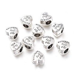 Honeyhandy Tibetan Style Alloy European Beads, Large Hole Beads, for Valentine's Day, Heart with Word Be My Valentine, Antique Silver, 10x10x7mm, Hole: 4.5mm