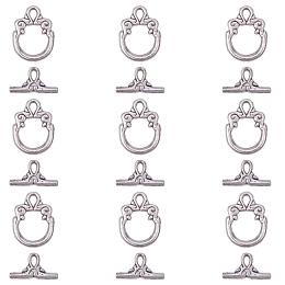 ARRICRAFT 10 Sets Tibetan Style Alloy Bracelet Toggle Clasps Connectors Round Jewelry Making Antique Silver