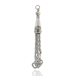 Honeyhandy Tibetan Style Alloy Tassels Big Pendants Mobile Accessories Findings, with Iron Chains and Heart Charms, Antique Silver, 78x10mm, Hole: 4mm