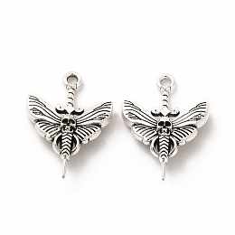 Honeyhandy Tibetan Style Alloy Pendants, Skull Sword with Moth Charm, Antique Silver, 25x18x6mm, Hole: 2mm