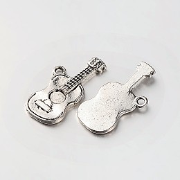 Honeyhandy Tibetan Style Alloy Guitar Pendants, Antique Silver, 25x12x2mm, Hole: 1.5mm