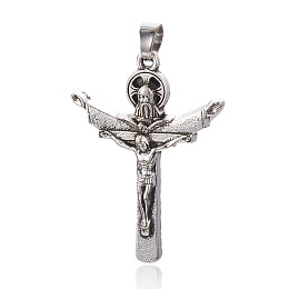 Honeyhandy Tibetan Style Alloy Pendants, For Easter, Crucifix Cross, Antique Silver, 41x30x5mm, Hole: 5x6mm