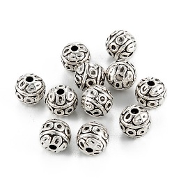 Honeyhandy Tibetan Style Alloy Beads, Round, Antique Silver, 8x7.5mm, Hole: 1.6mm