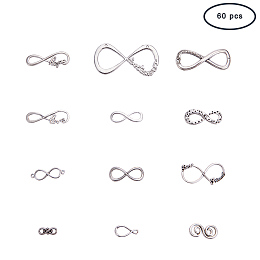 PandaHall Elite 60 Pcs Tibetan Style Alloy One Direction Infinity Symbol Connectors Link Charms Pendants 12 Styles for DIY Bracelet Necklace Jewelry Making Accessories Antique Silver