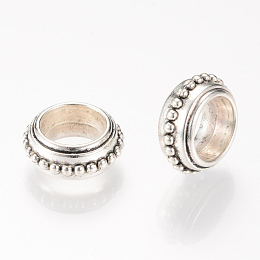 Honeyhandy Tibetan Style Alloy Large Hole Beads, Donut, Antique Silver, 15x6.5mm, Hole: 9mm