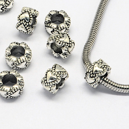 Honeyhandy Alloy European Beads, Large Hole Beads, Rondelle, Antique Silver, 10x6mm, Hole: 5mm