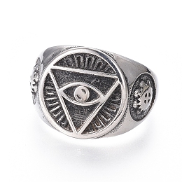 Honeyhandy 304 Stainless Steel Signet Rings for Men, Wide Band Finger Rings, All Seeing Eye, Antique Silver, Size 7~12, 17~22mm