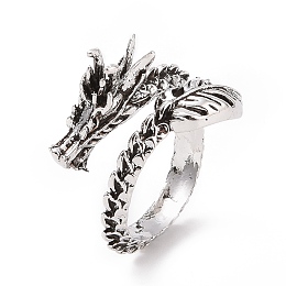 Honeyhandy Dragon Alloy Cuff Rings for Men, Antique Silver, US Size 7 1/4(17.5mm), 4mm