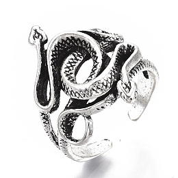 Honeyhandy Tibetan Style Alloy Cuff Finger Rings, Snake, Antique Silver, Size 10, 19mm