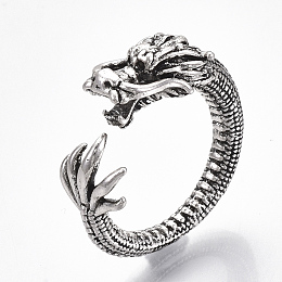 Honeyhandy Adjustable Tibetan Style Alloy Cuff Rings, Open Rings, Dragon, Size 8, Antique Silver, Size 8, Inner Diameter: 18mm