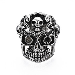 Honeyhandy Gothic Punk Skull Alloy Open Cuff Ring for Men Women, Cadmium Free & Lead Free, Antique Silver, US Size 9(18.9mm)