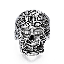 Honeyhandy Gothic Punk Skull Alloy Open Cuff Ring for Men Women, Cadmium Free & Lead Free, Antique Silver, US Size 9 1/4(19.1mm)