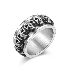 Honeyhandy Stainless Steel Skull Rotatable Finger Ring, Spinner Fidget Band Anxiety Stress Relief Punk Ring for Men Women, Antique Silver, US Size 11(20.6mm)