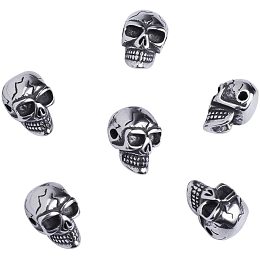 Pandahall Elite 10pcs 1.5mm Skull Bead Halloween Bead Stainless Steel Spacer Beads European Beads Antique Silver Skull Bead for Necklace Bracelet Jewelry DIY Accessories