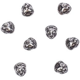 Pandahall Elite 10pcs 0.12in/3mm 304 Stainless Steel Beads Antique Silver Spacer Beads Lion Head Charm Beads Large Hole Loose Beads for Bracelets Necklace Jewelry Making