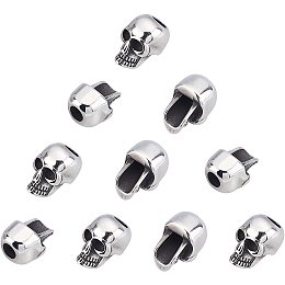 UNICRAFTALE 10pcs 304 Stainless Steel European Beads Skull Bead 5mm Large Hole Loose Beads Antique Silver Metal Bead for Bracelet Necklace Jewelry Making 16x11x12.5mm