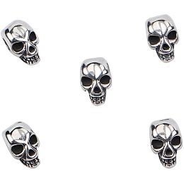 Pandahall Elite 10pcs Stainless Steel Skull Beads Antique Silver Charm Beads Large Hole Skull Charms for Necklace Bracelet Pendants Making 13x8x8.5mm