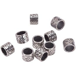 Pandahall Elite 10pcs 8.5mm Hole Stainless Steel Column Beads Tube Beads Charms Metal Large Hole Beads Antique Silver Spacer Loose Beads European Charms for Jewelry Making Accessories Crafts Decoration