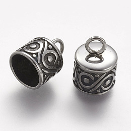 Honeyhandy 304 Stainless Steel Cord Ends, End Caps, Antique Silver, 13.5x10mm, Hole: 3mm, Inner Diameter: 8.5mm