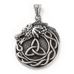 Honeyhandy 304 Stainless Steel Pendants, with 201 Stainless Steel Snap on Bails, Trinity Knot & Dragon Charm, Antique Silver, 46x37x6mm, Hole: 9x4.5mm