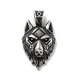 Honeyhandy 304 Stainless Steel Big Pendants, Wolf, Antique Silver, 53.5x30x9.5mm, Hole: 6x9mm