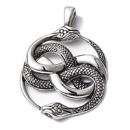 Honeyhandy 304 Stainless Steel Pendants, Flat Round with Snake, Antique Silver, 43x30x4mm, Hole: 6x4mm