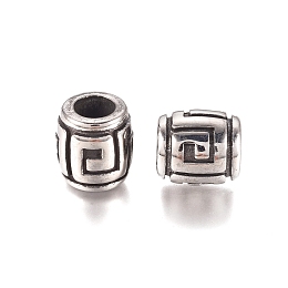 Honeyhandy 304 Stainless Steel European Beads, Large Hole Beads, Barrel, Antique Silver, 11.2x12mm, Hole: 6mm